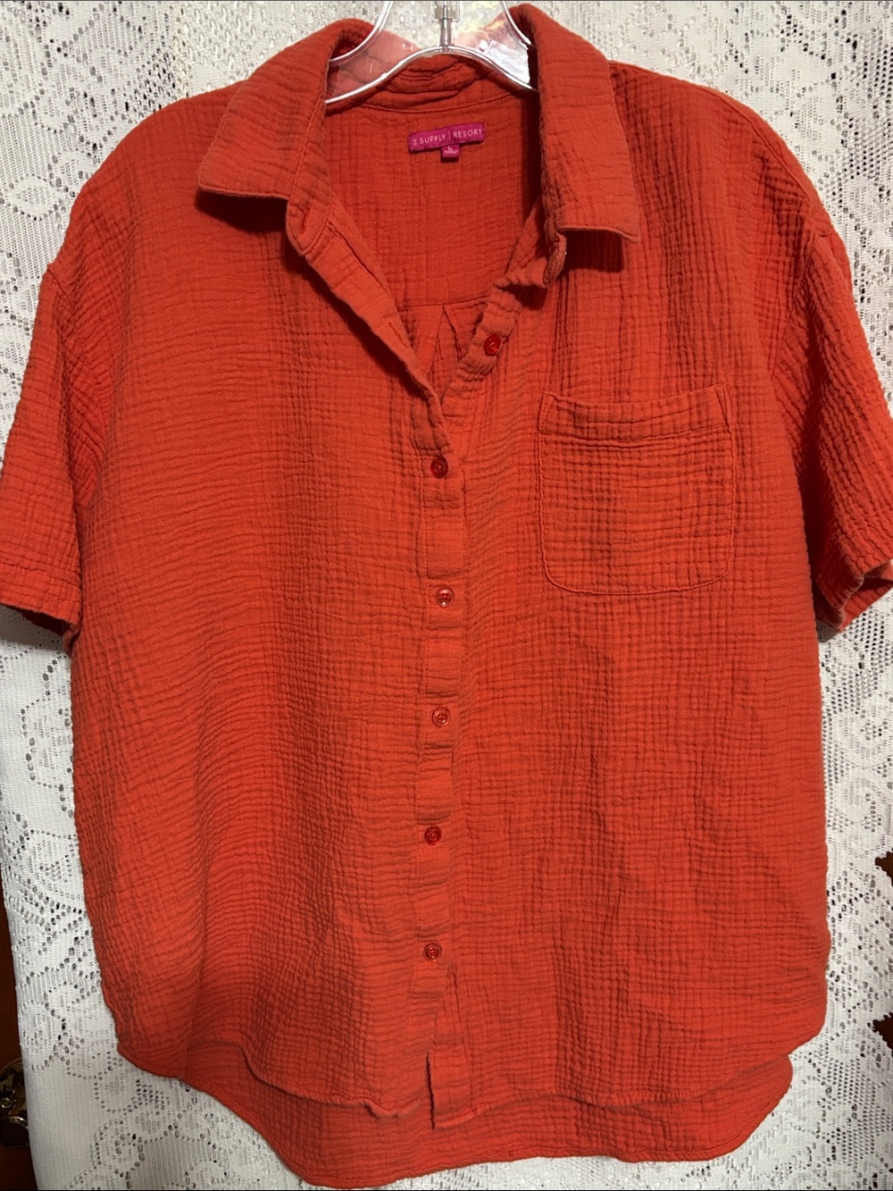 Z Supply Resort Burnt Orange Short-Sleeve Button-Up Shirt Double gauze size L